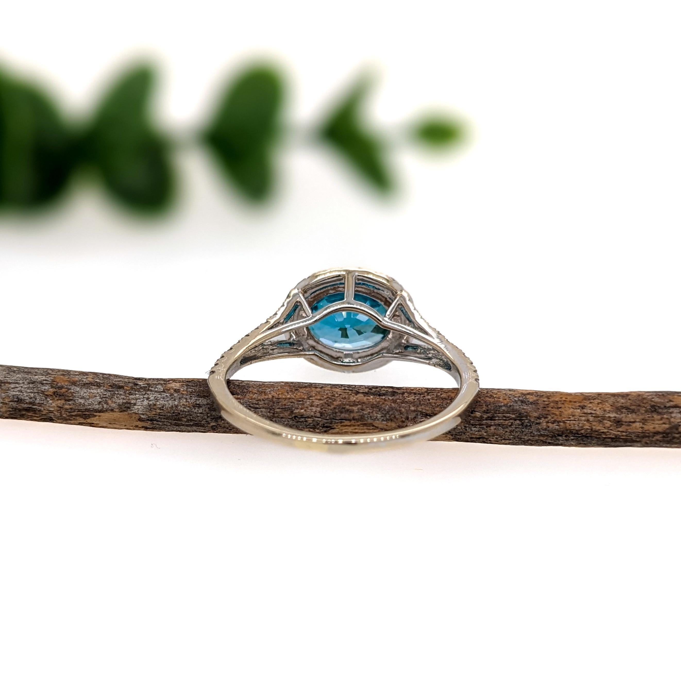 4ct Blue Zircon Ring w Natural Diamond Halo in Solid 14K White Gold  Oval 9x7mm In New Condition For Sale In Columbus, OH