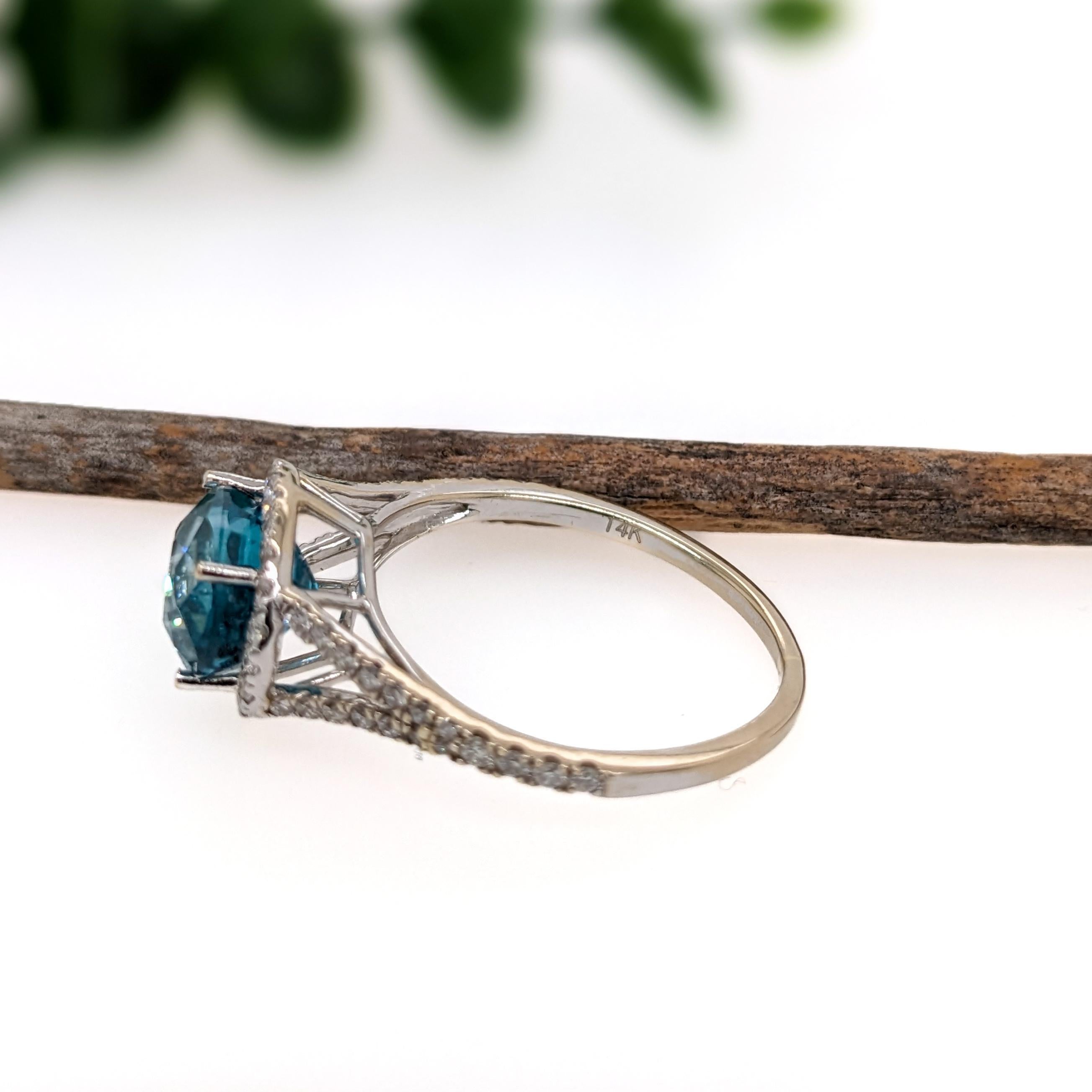 Women's 4ct Blue Zircon Ring w Natural Diamond Halo in Solid 14K White Gold  Oval 9x7mm For Sale