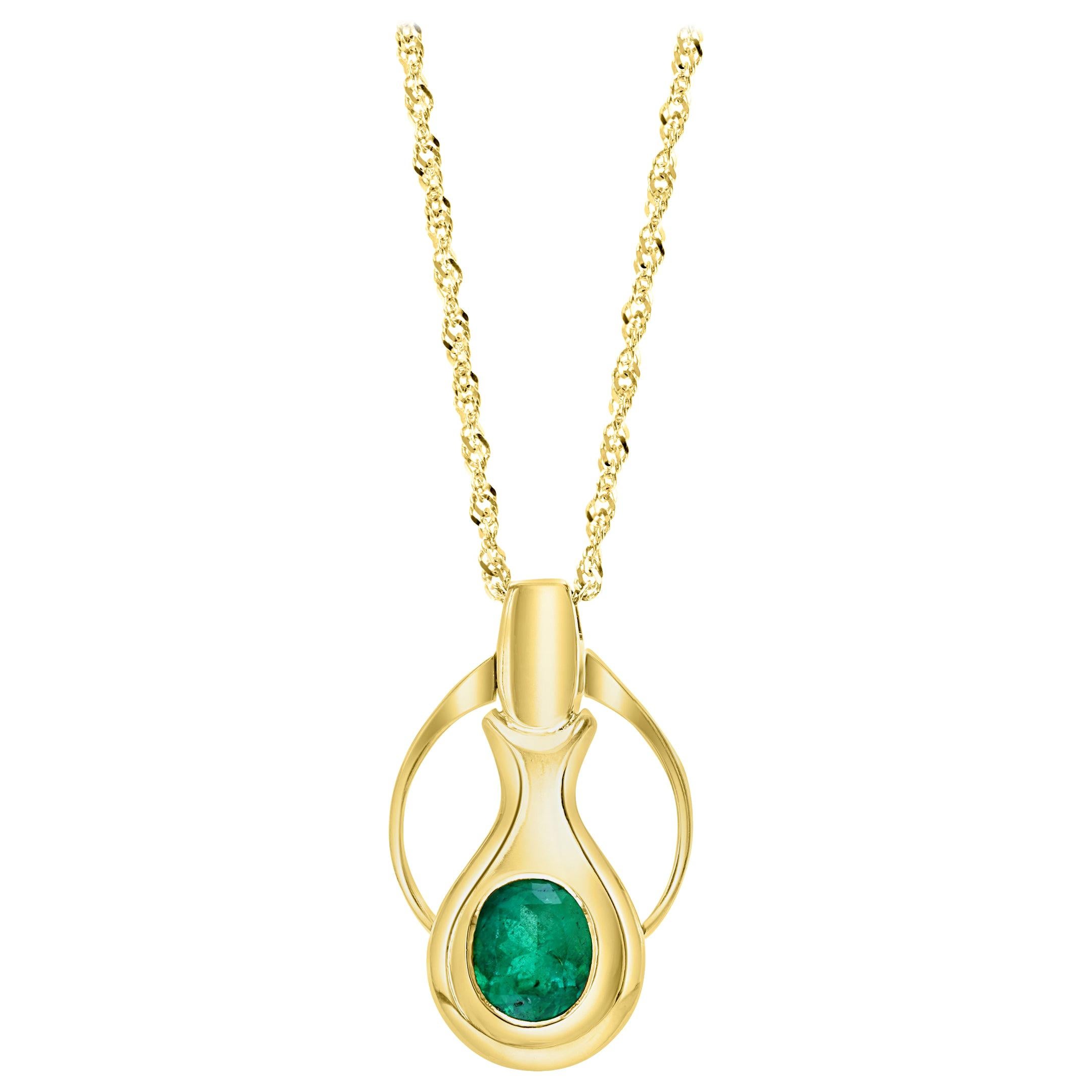 4Ct Colombian Emerald Pendent/Necklace 18 Karat Gold Estate Convertible to Ring For Sale