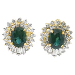 4ct+ Farbwechsel Natürlicher Saphir und Diamant-Ohrstecker 14k Gelbgold