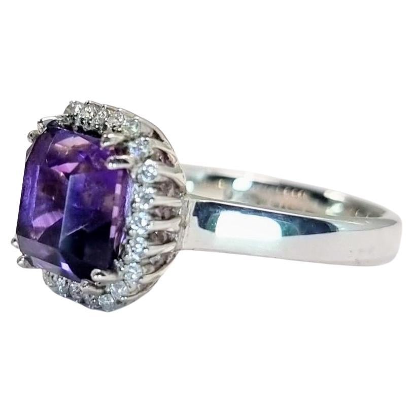 Women's or Men's 4ct Cushion Cut Amethyst Cocktail Ring For Sale