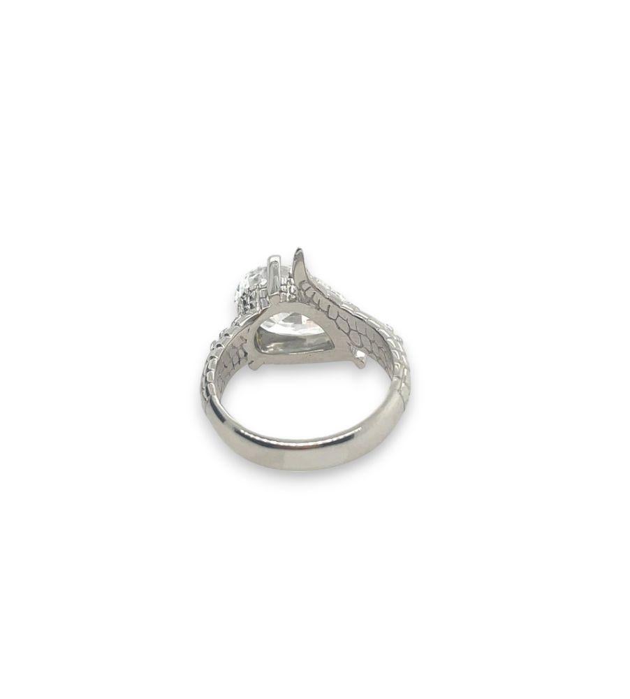 For Sale:  4ct Pear Cut Diamond Croc Tail Ring in Platinum and White diamonds 4