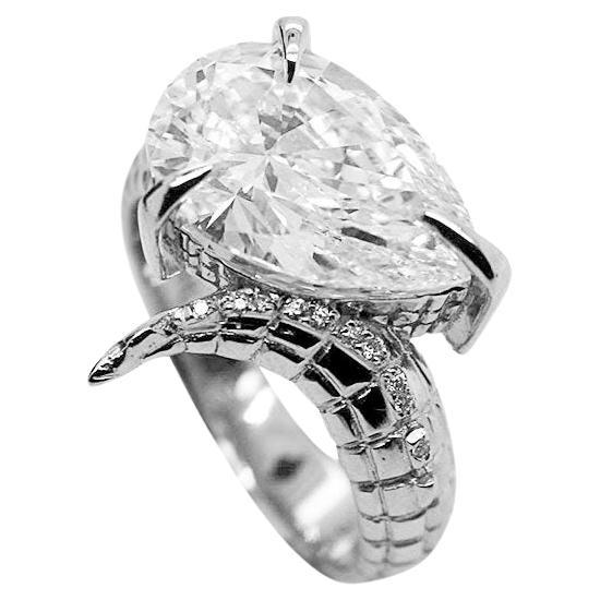 For Sale:  4ct Diamond Croc Dragon Tail Ring in platinum and white diamonds