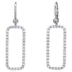 4ct Diamond Drop Earrings 18k White Gold Large Square Estate Jewelry