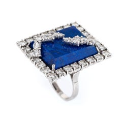 4ct Diamond Lightning Bolt Ring 18k Vintage Lapis Lazuli Square Cocktail