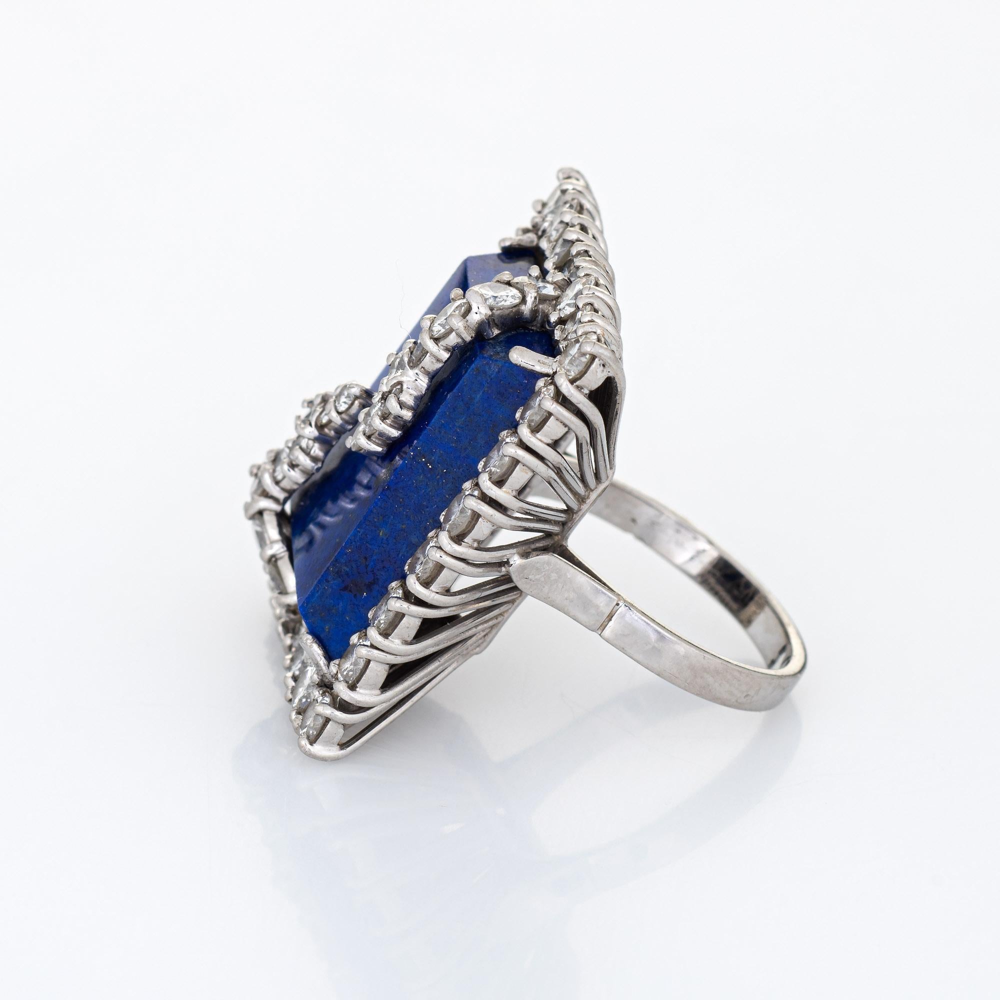 4ct Diamond Lightning Bolt Ring 18k Vintage Lapis Lazuli Square