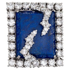 4ct Diamond Lightning Bolt Ring 18k Vintage Lapis Lazuli Square Cocktail