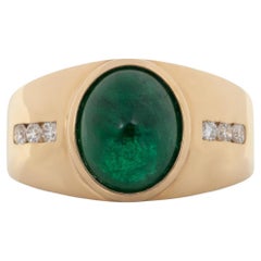 4Ct Emerald Ring with Natural Diamond Accents: Solid 14K Gold, Oval 10.5x8.8mm