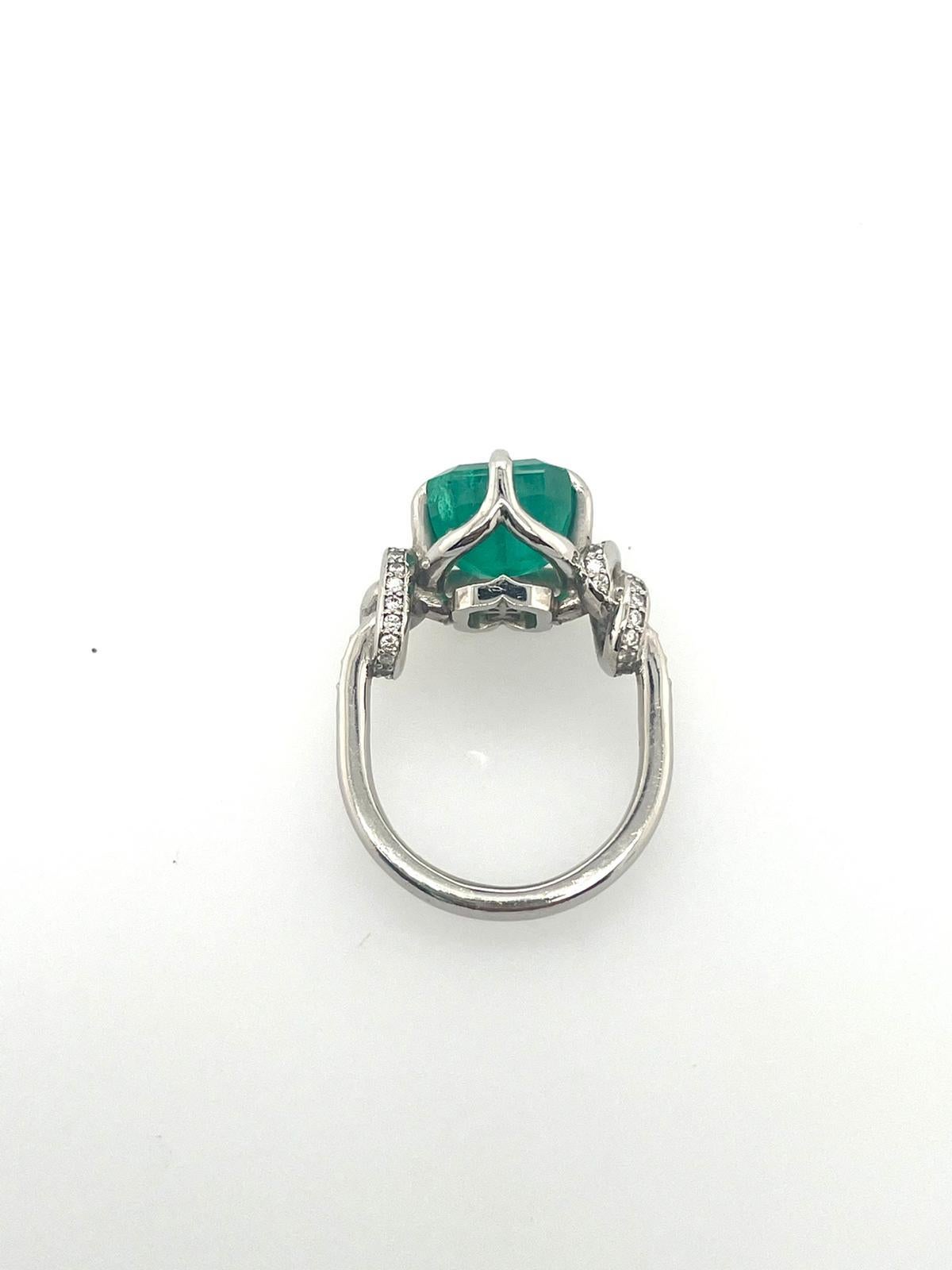 For Sale:  4ct Emerald solitaire in platinum with diamond knots  14