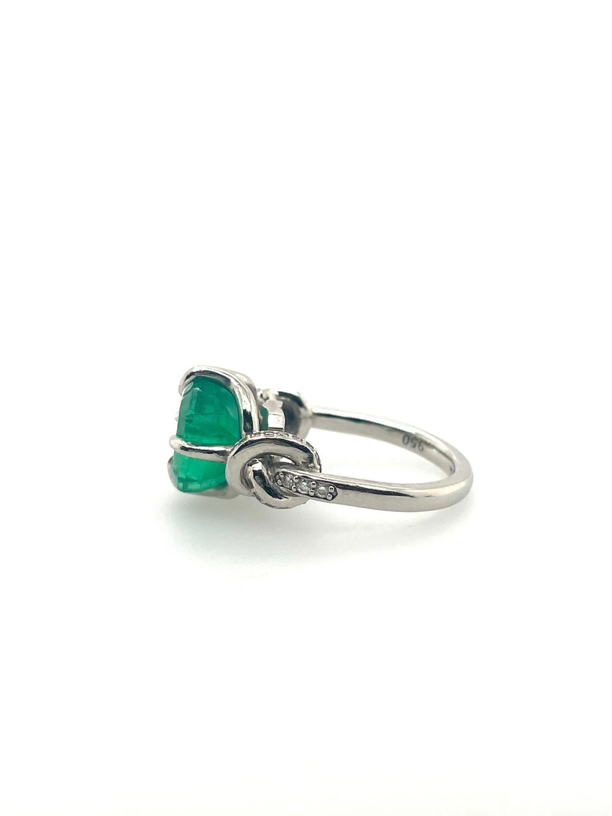 For Sale:  4ct Emerald solitaire in platinum with diamond knots  6