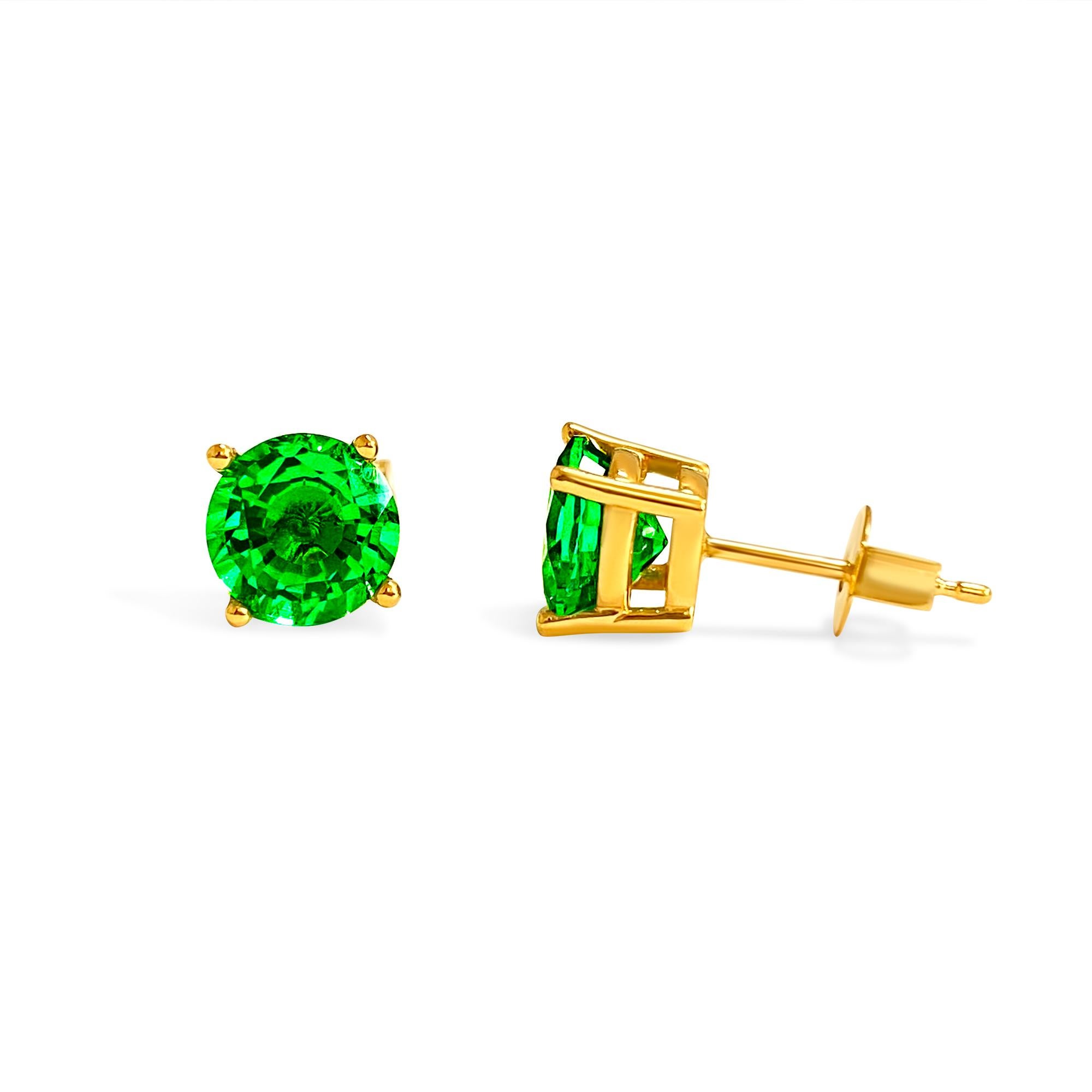 Taille ronde Boucles d'oreilles 4ct Emerald en or jaune 14k Unisexe  en vente