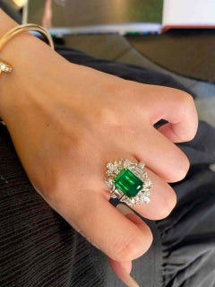 4ct Emerald with 1.50ct Multi-Shape White Diamond Halo Ring in 18k White Gold