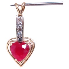 4ct  Colgante Corazón Realzado Diamante Rubí 14kt 12519