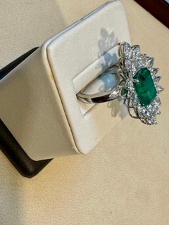 4Ct Finest Zambian Emerald Cut Emerald & 2.5Ct Diamond Ring, 18 Kt Gold Size 6.5