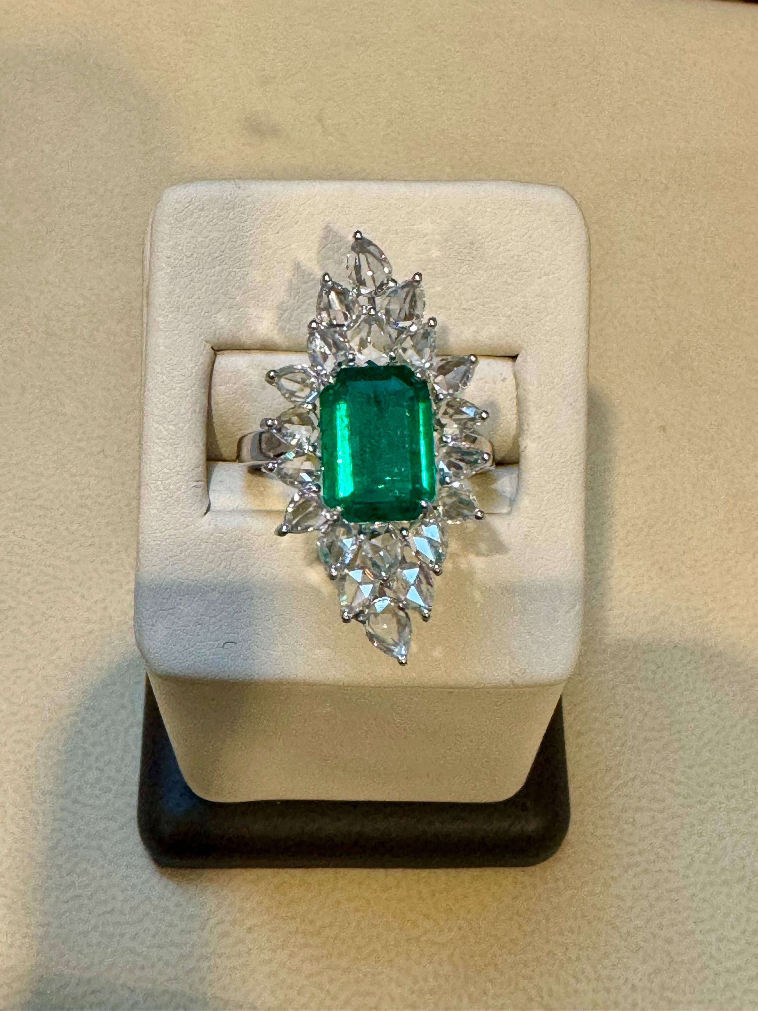 Pear Cut 4Ct Finest Zambian Emerald Cut Emerald & 2.5Ct Diamond Ring, 18 Kt Gold Size 6.5 For Sale