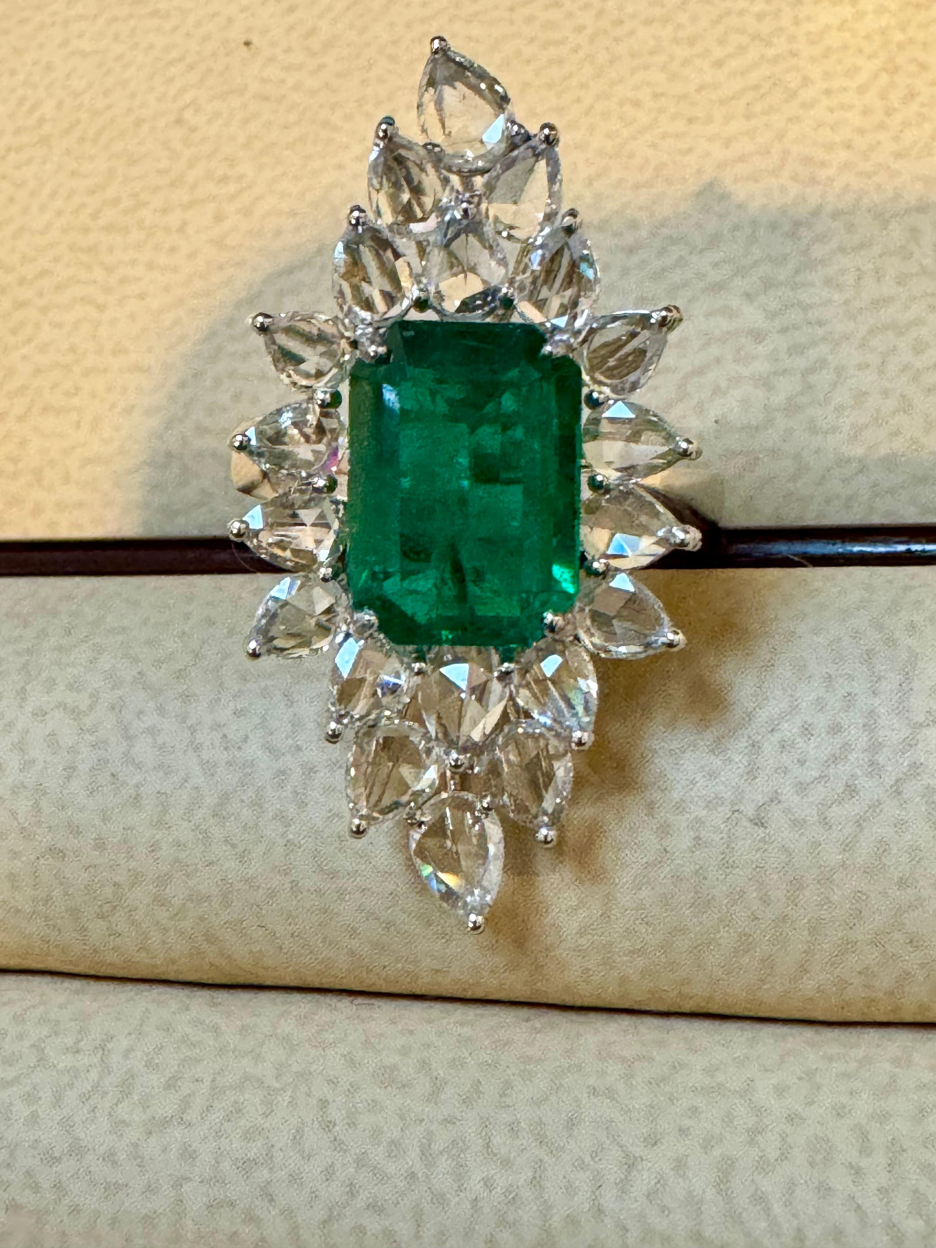 Women's 4Ct Finest Zambian Emerald Cut Emerald & 2.5Ct Diamond Ring, 18 Kt Gold Size 6.5 For Sale
