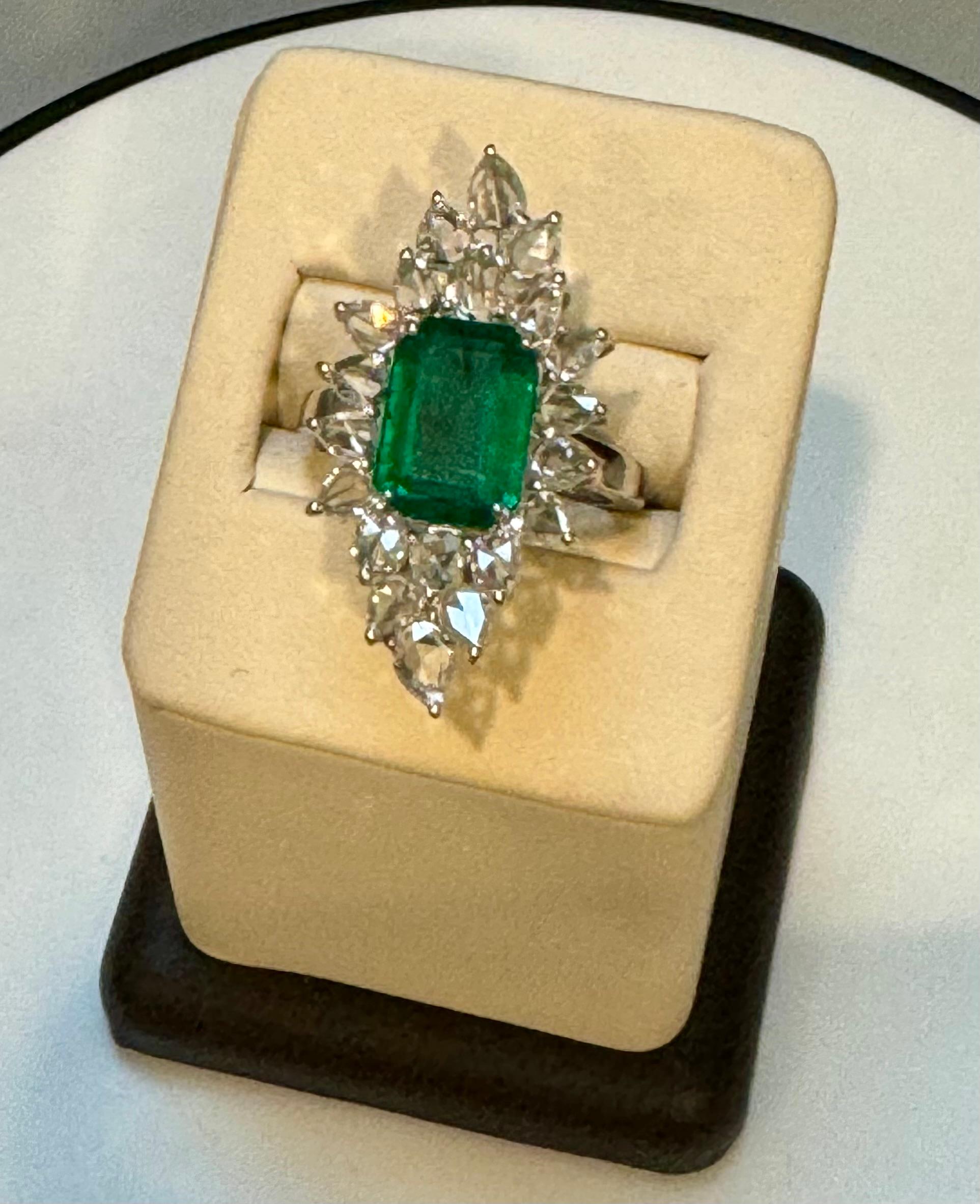 4Ct Finest Zambian Emerald Cut Emerald & 2.5Ct Diamond Ring, 18 Kt Gold Size 6.5 For Sale 1