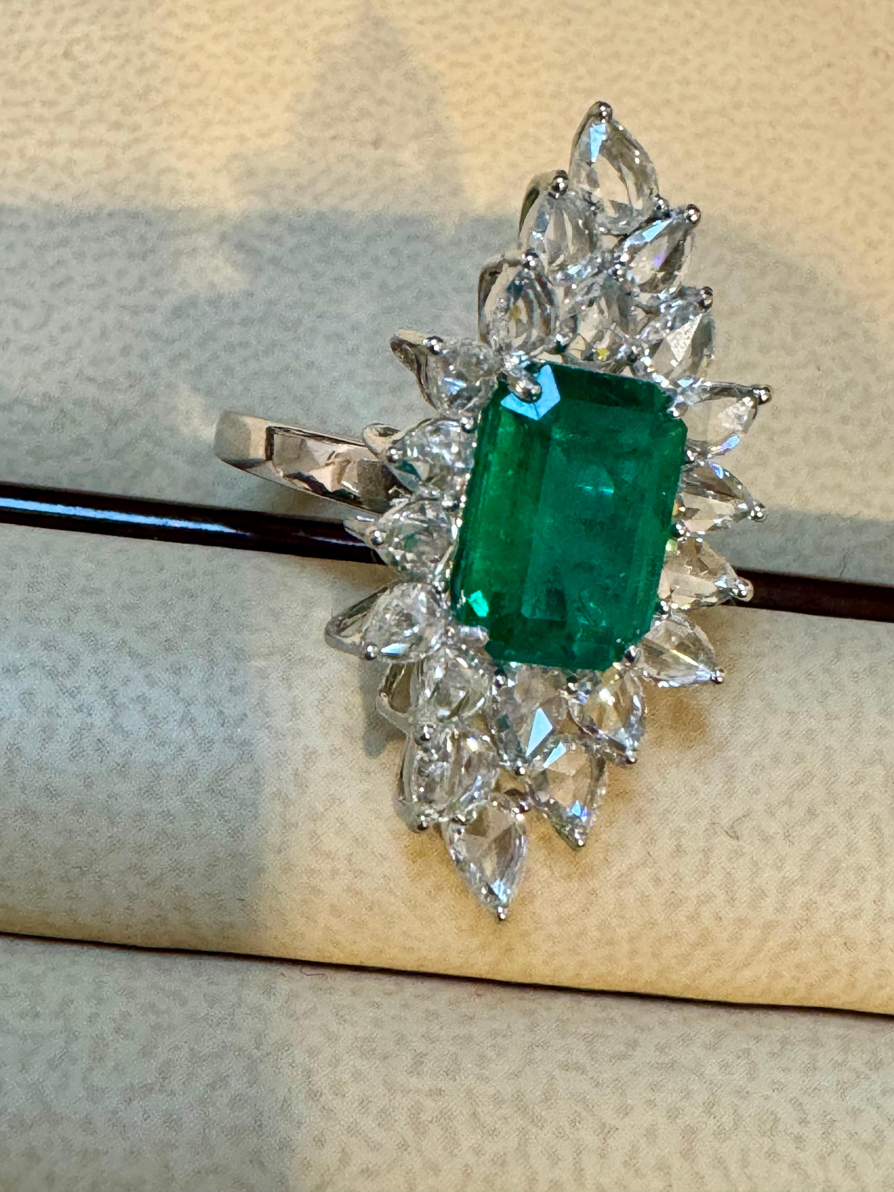 4Ct Finest Zambian Emerald Cut Emerald & 2.5Ct Diamond Ring, 18 Kt Gold Size 6.5 For Sale 3