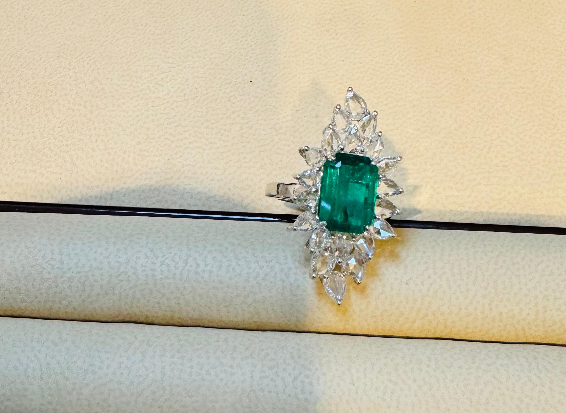 4Ct Finest Zambian Emerald Cut Emerald & 2.5Ct Diamond Ring, 18 Kt Gold Size 6.5 For Sale 4