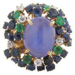 4ct Green Emerald and Sapphire Ring in 14 Yellow Gold
