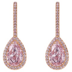 Boucles d'oreilles pendantes en diamant poire rose clair de 4ct