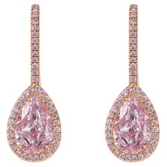 Boucles d'oreilles pendantes en diamant poire rose clair de 4ct