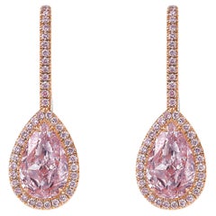 4ct Light Pink Pear Diamond Drop Earrings