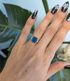 4Ct London Blue Topaz Estate Ring with Natural Diamond Accents: Solid 14K Gold