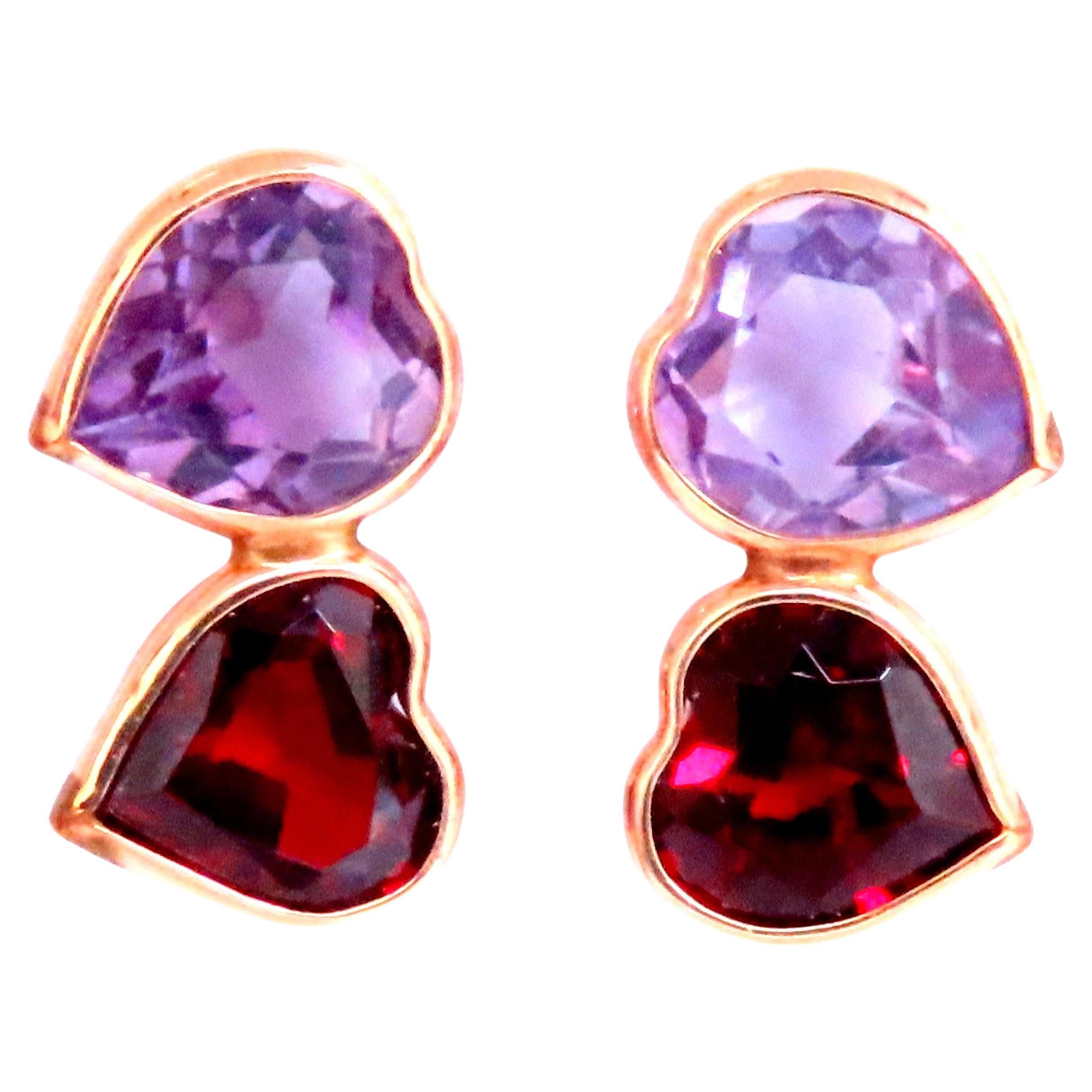 4ct Natural Red Garnet And Amethyst Twin Stud Earrings 14kt Gold 12614