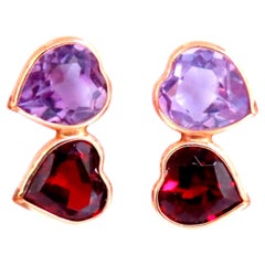 Pendientes gemelos de granate rojo natural y amatista de 4 ct y oro de 14 kt 12614