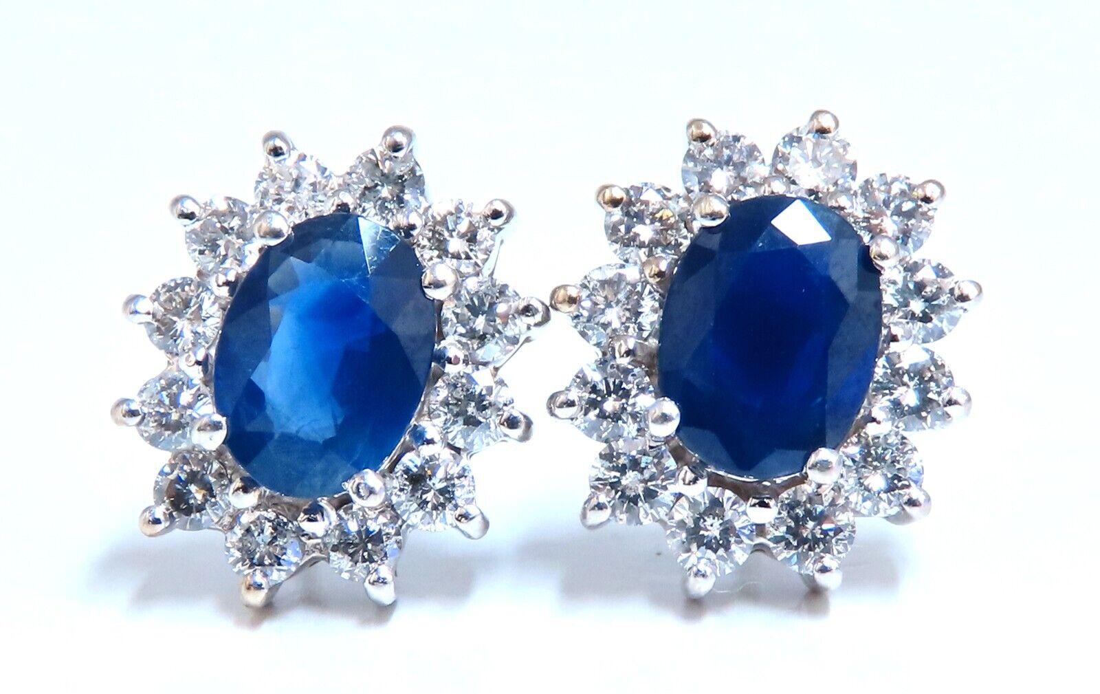 4ct Natural Sapphire Diamonds Cluster Earrings 14 Karat Gold In New Condition For Sale In New York, NY