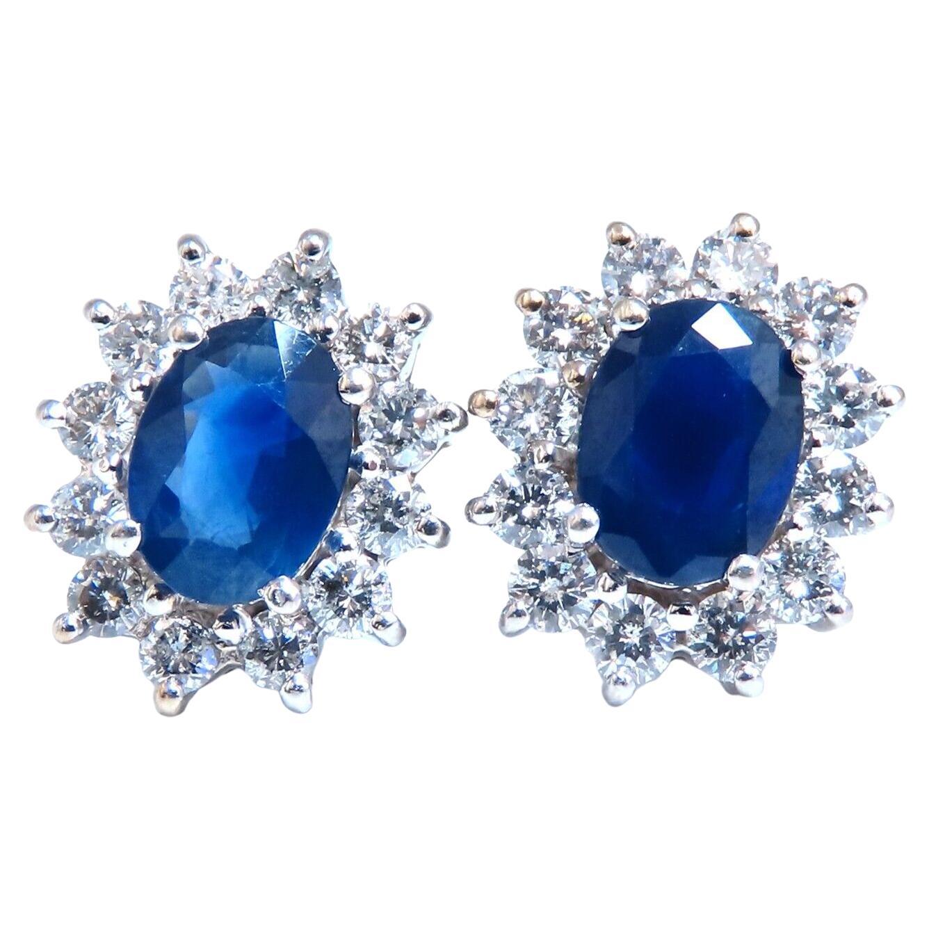 4ct Natural Sapphire Diamonds Cluster Earrings 14 Karat Gold For Sale