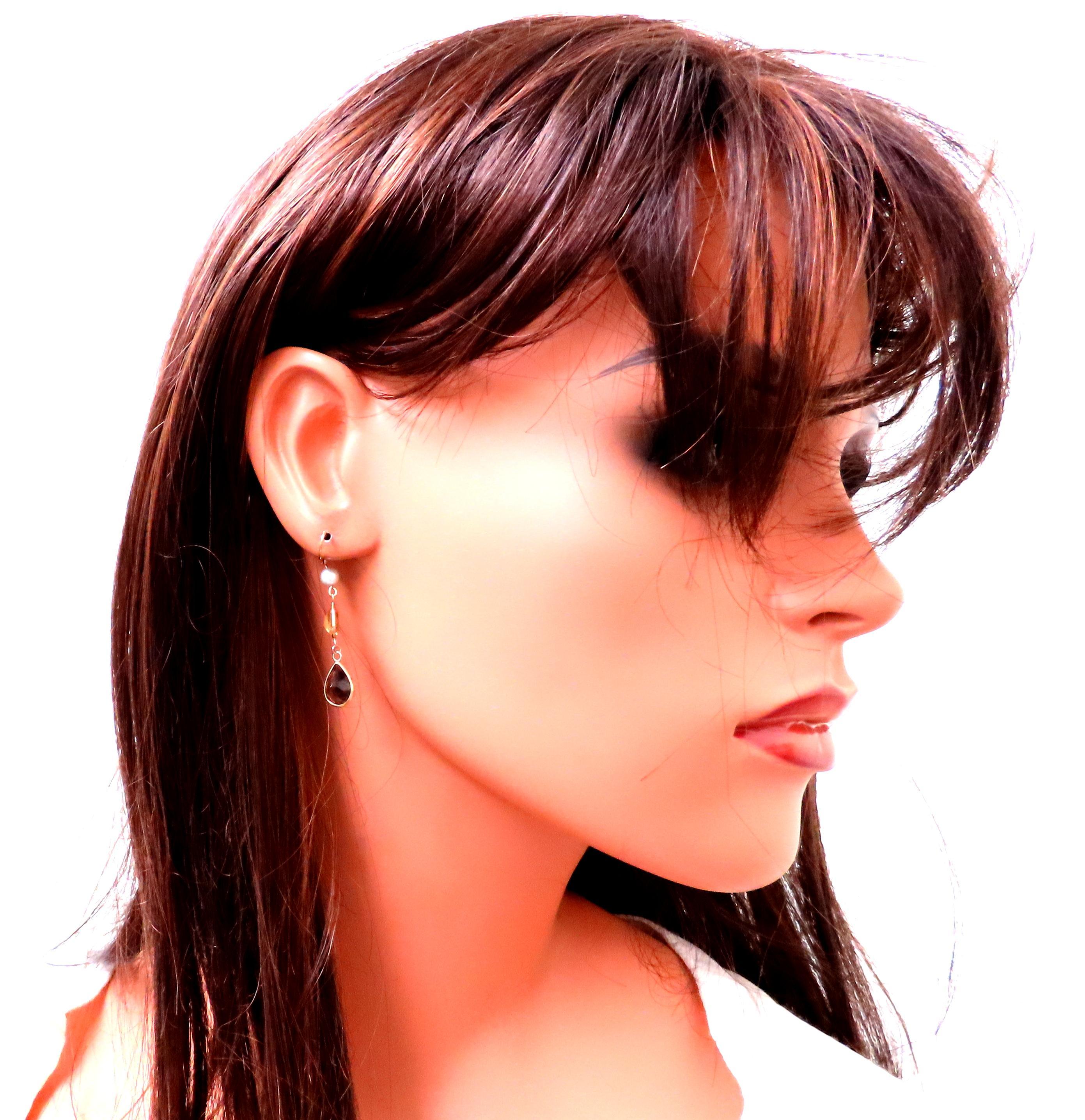 Pendientes Colgantes de Topacio Natural y Perla Cultivada de 4ct Oro Amarillo de 14kt 12622 Contemporáneo en venta
