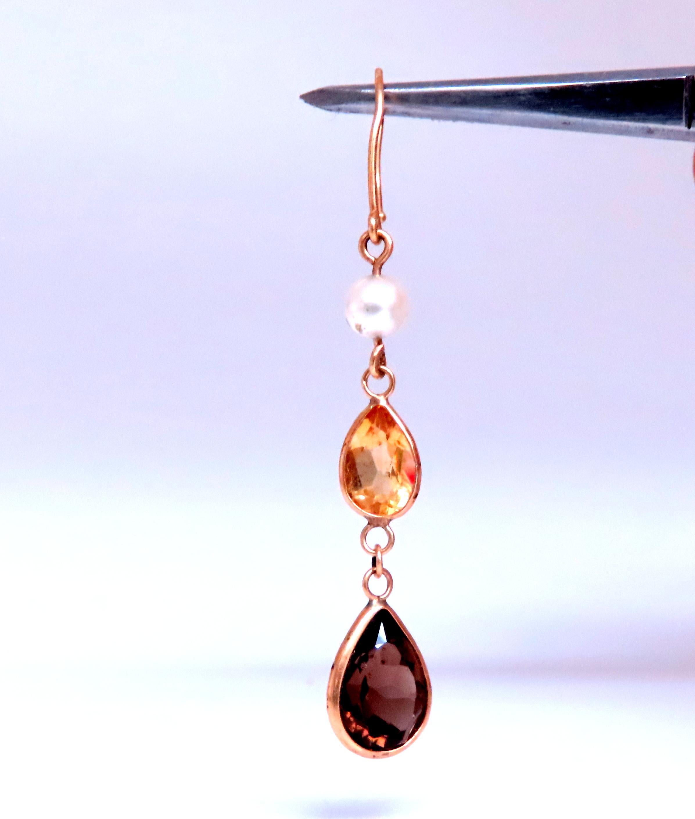 Pendientes Colgantes de Topacio Natural y Perla Cultivada de 4ct Oro Amarillo de 14kt 12622 Corte pera en venta