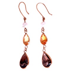 4ct Natural Topaz And Cultured Pearl Dangle Earrings 14kt Yellow Gold 12622