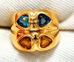 4 Carat Natural Topaz and Citrine Heart Cut Wide Twin Band 18 Karat
