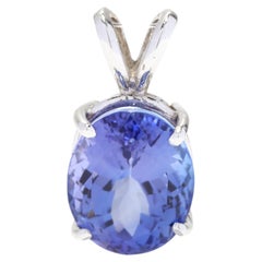 Pendentif en tanzanite ovale 4 carats, or blanc 14 carats, simple tanzanite