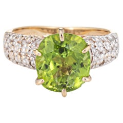 4ct Peridot Diamond Ring Vintage 14k Yellow Gold Estate Fine Jewelry