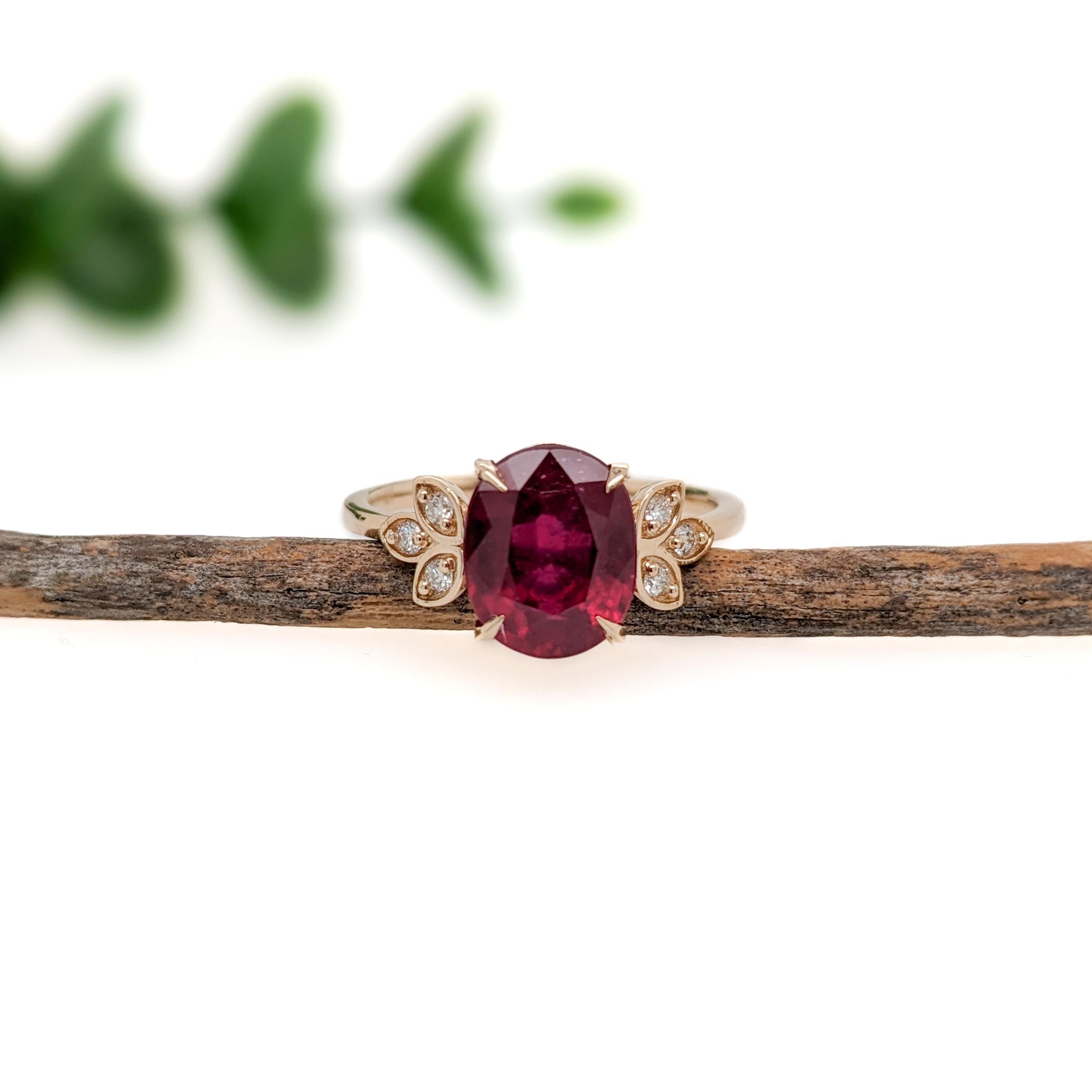 Art Nouveau 4ct Ruby Ring w Earth Mined Diamond Accents in Solid 14K Yellow Gold Oval 10x8mm