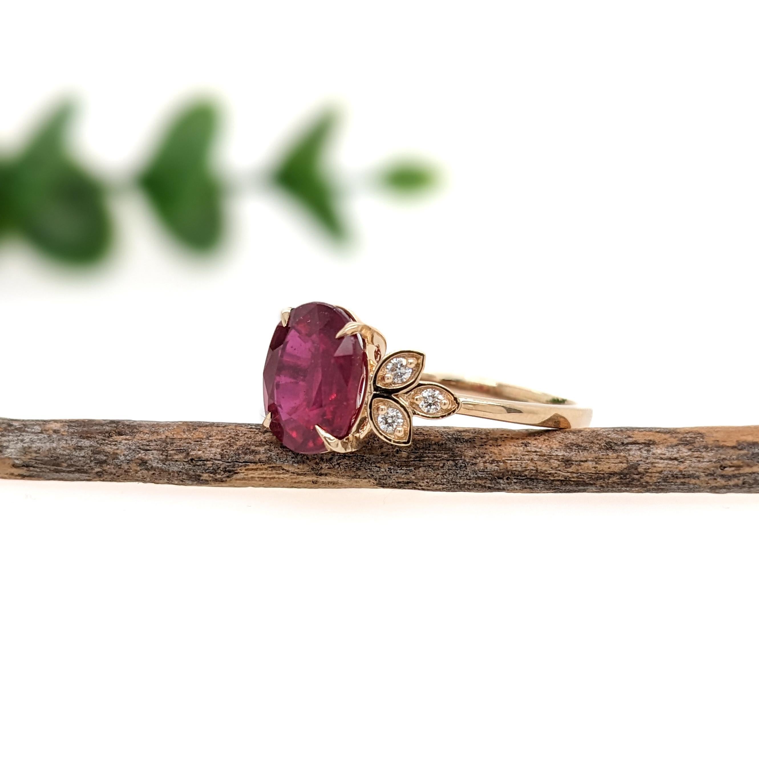 Oval Cut 4ct Ruby Ring w Earth Mined Diamond Accents in Solid 14K Yellow Gold Oval 10x8mm
