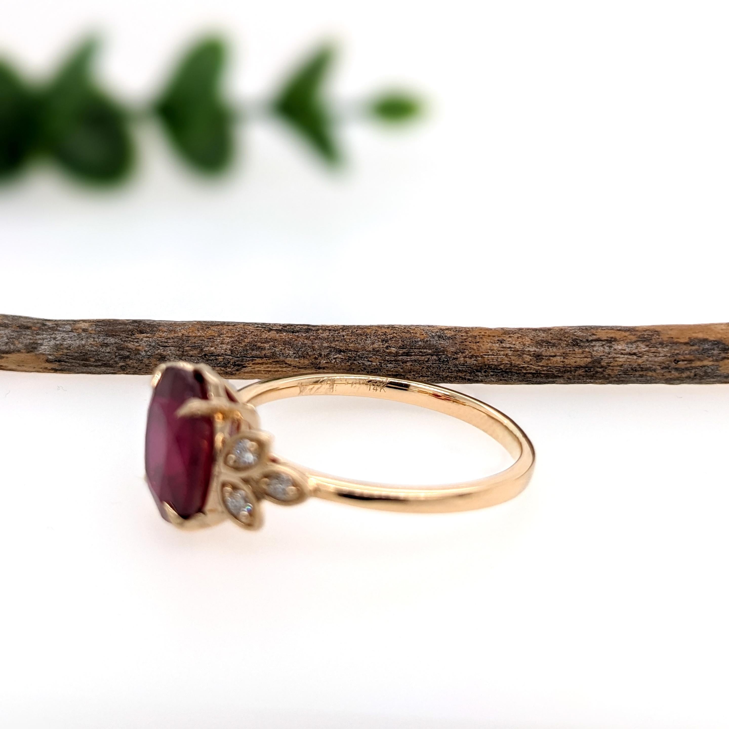 Women's 4ct Ruby Ring w Earth Mined Diamond Accents in Solid 14K Yellow Gold Oval 10x8mm