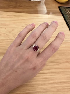 4Ct Ruby Ring with Earth Mined Diamond Accents: Solid 14K Gold, Oval 10x8mm