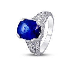 4 Carat Sapphire 14 Karat White Gold Diamond Ring