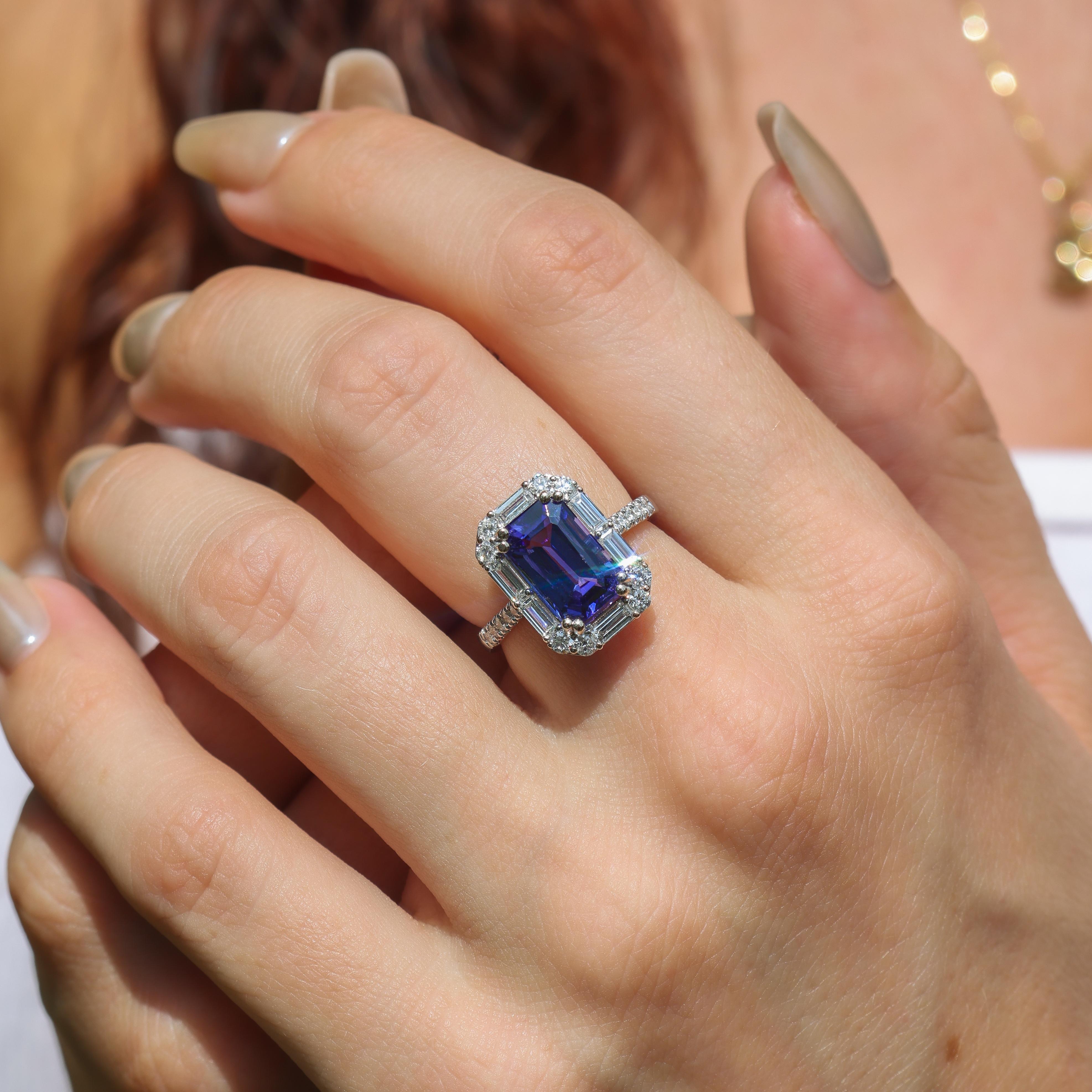 4ct Tanzanite Ring w Earth Mined Diamonds in Solid 14k White Gold EM 11.5x7mm For Sale 1
