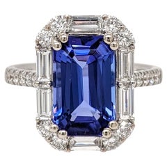 4ct Tanzanite Ring w Earth Mined Diamonds in Solid 14k White Gold EM 11.5x7mm