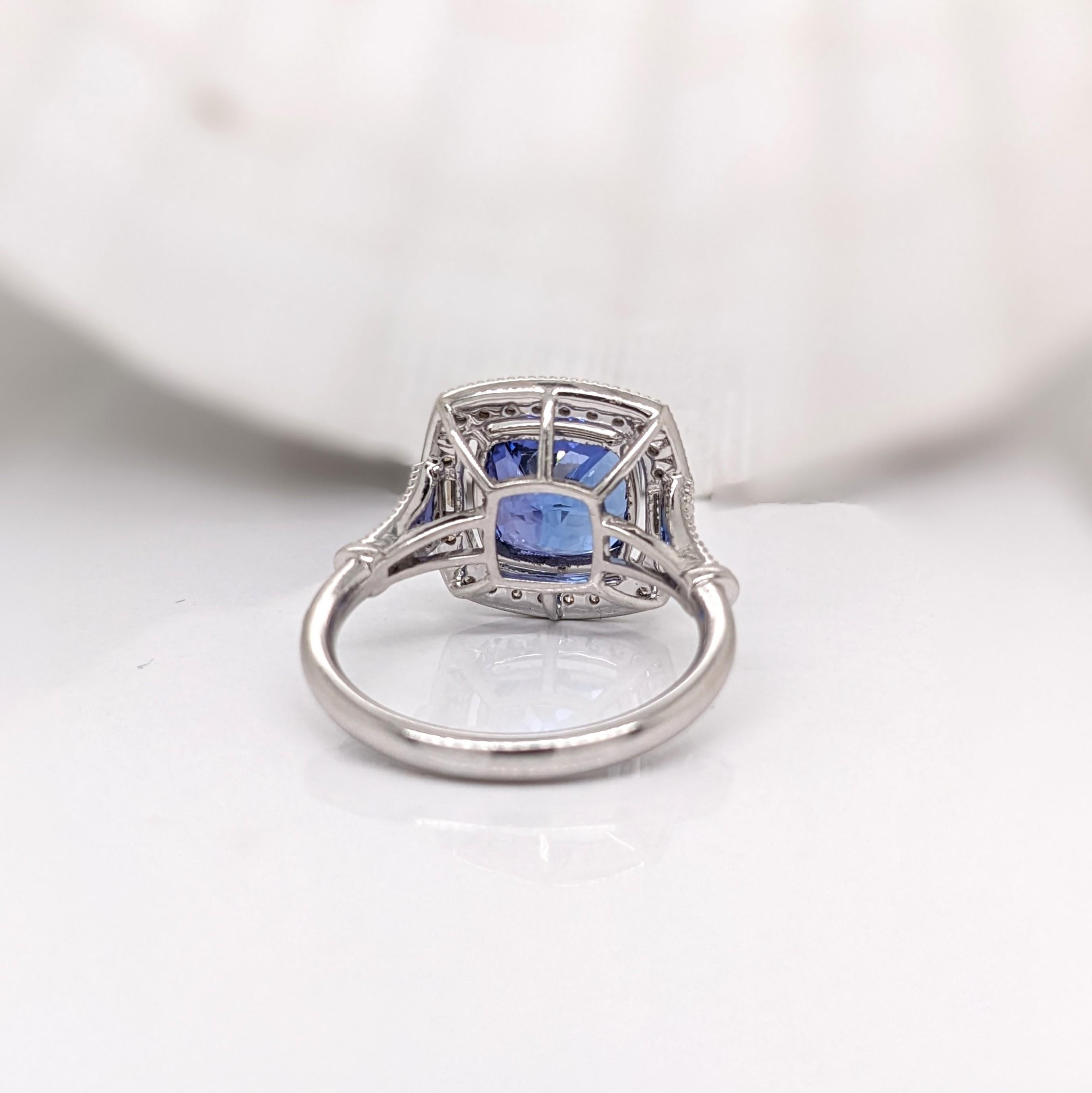 4ct Tanzanite Ring w Earth Mined Diamonds & Milgrain Detail in Solid 14K Gold For Sale 1