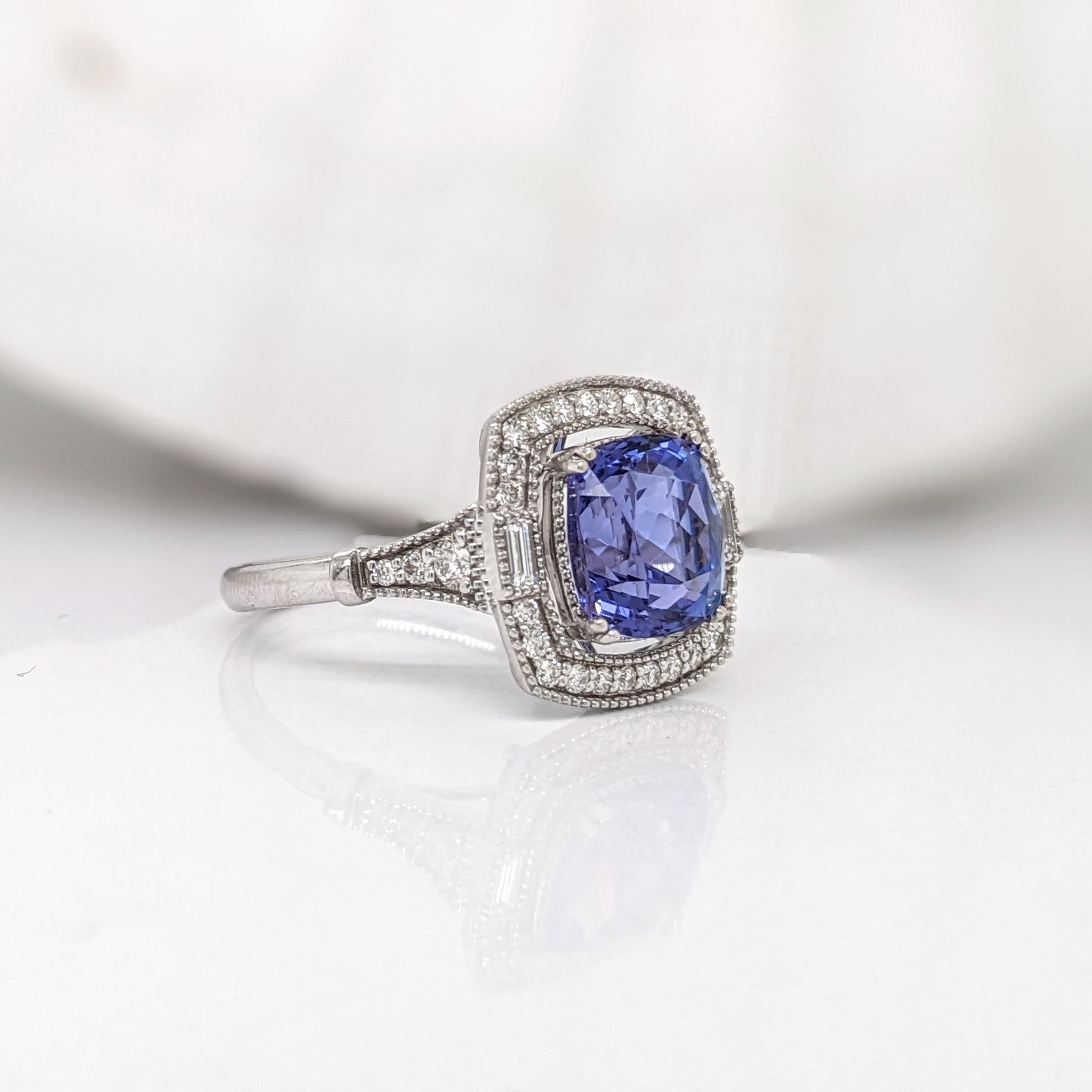 4ct Tanzanite Ring w Earth Mined Diamonds & Milgrain Detail in Solid 14K Gold For Sale 2