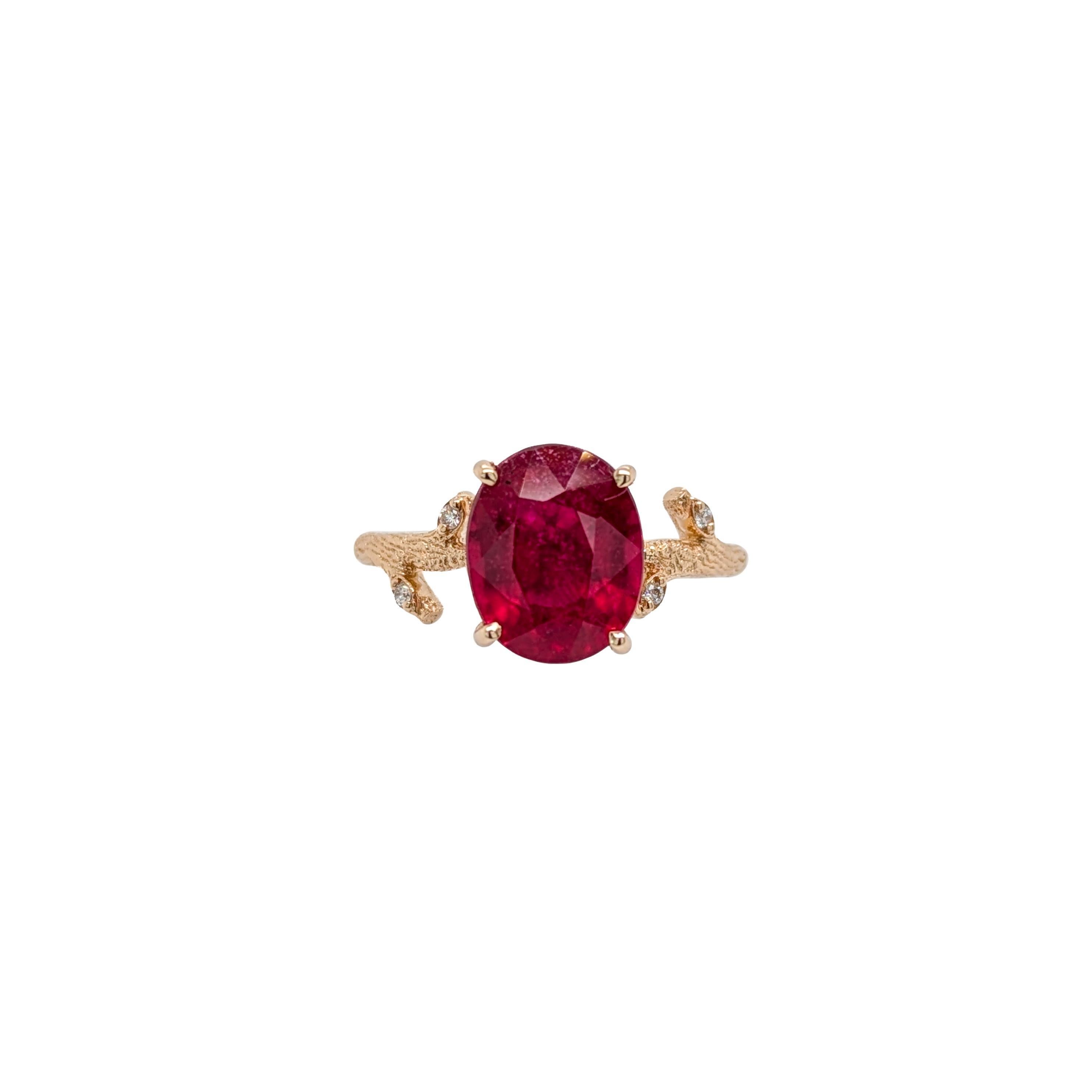 4ct Madagascar Ruby Ring with Natural Diamond Accents in 14K Gold  OV 10x8mm
