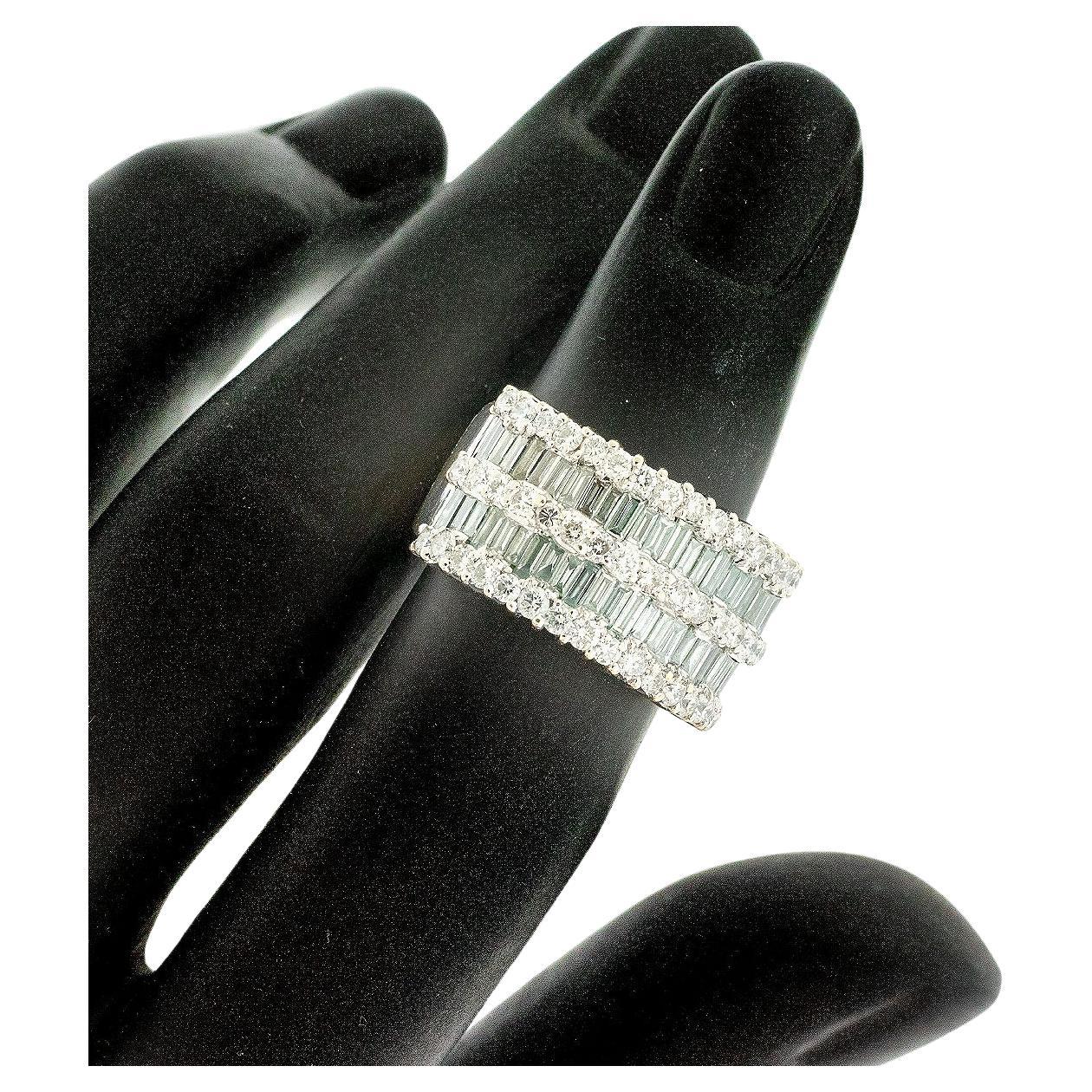 4ctw Round & Baguette Diamond Wide Ring 14 Karat For Sale