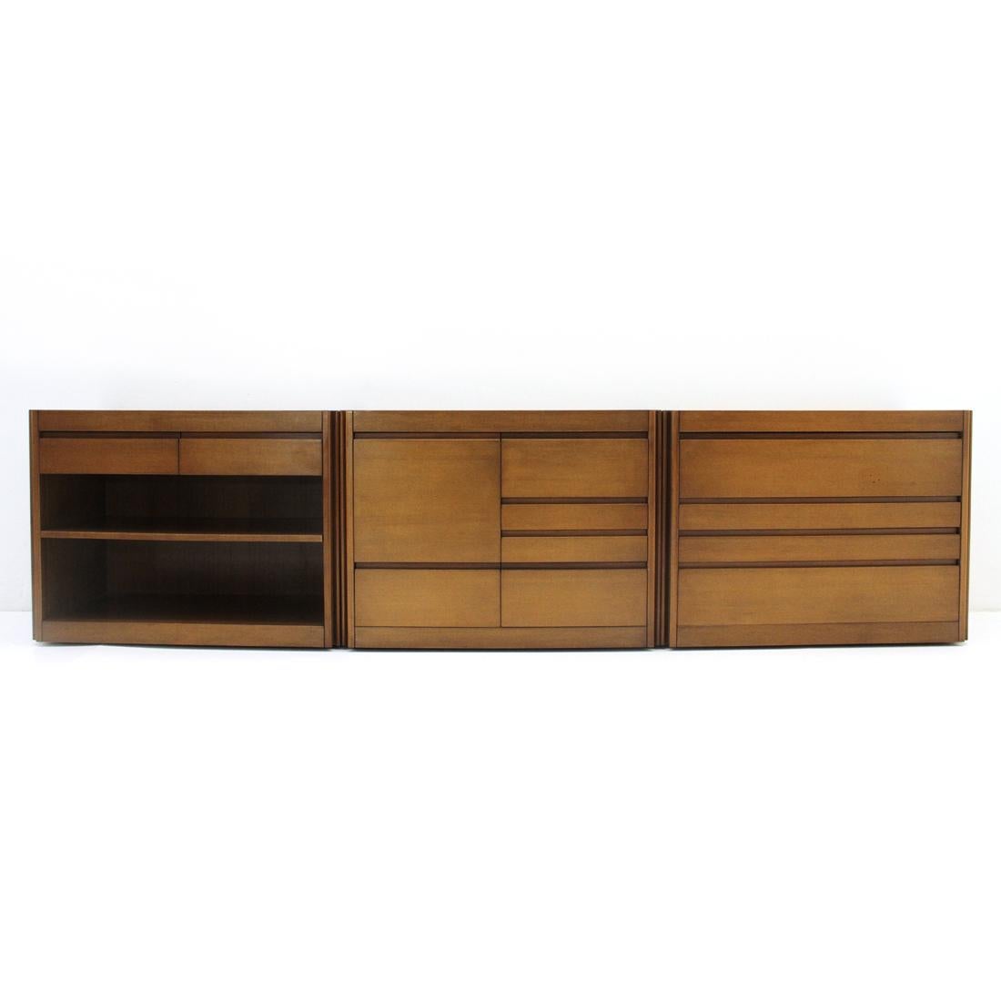 Italian 4D Walnut and Marble Sideboard by Angelo Mangiarotti for Molteni, 1960s